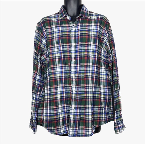 POLO Ralph Lauren Mens XL Flannel Shirt plaid100% cotton blue stripe lined
